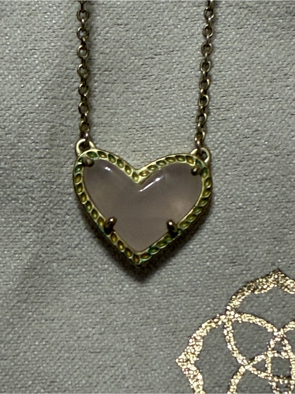 Kendra Scott Gold Heart Necklace with Soft Pink Stone
